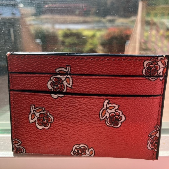 Coach Red Floral Card Holder with pouch - Picture 2 of 3